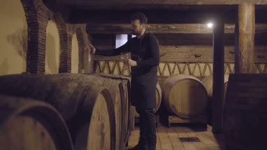 Farmer checking on wine