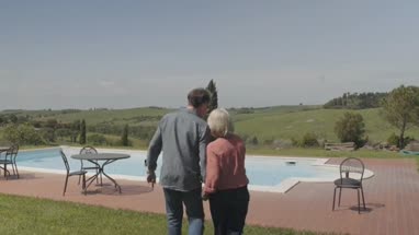 Senior couple looking at landscape