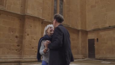 Senior couple dancing outdoors