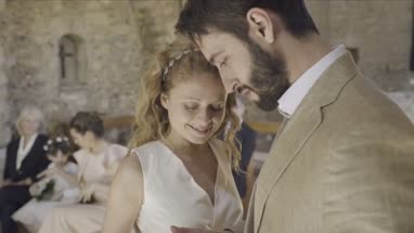 Priest pronouncing couple married