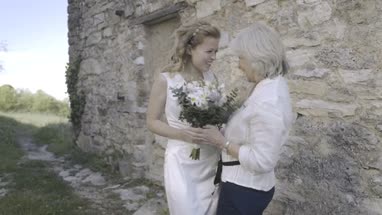 Three generations of women on wedding day