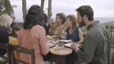 Family dining outdoors