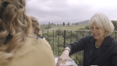 Family dining outdoors