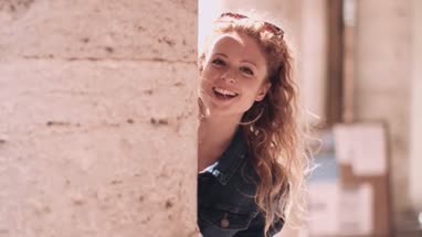 Tourist having fun at landmark