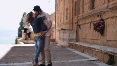 Young couple having holiday romance