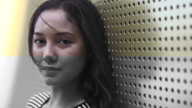 Young female with wind in hair