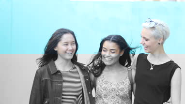 Young female friends socialising outdoors