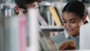 Students reading in a library