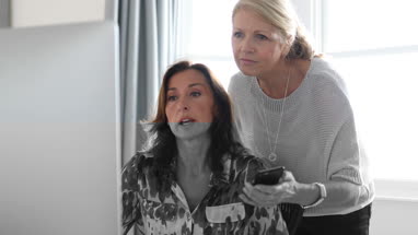 Mature business colleagues working on desktop computer