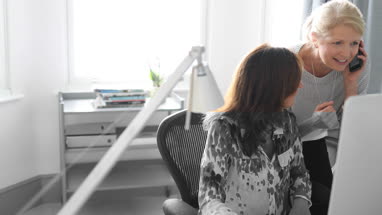 Mature business colleagues working on desktop computer