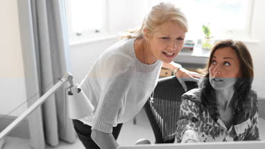 Mature business colleagues working on desktop computer