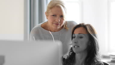 Mature business colleagues working on desktop computer