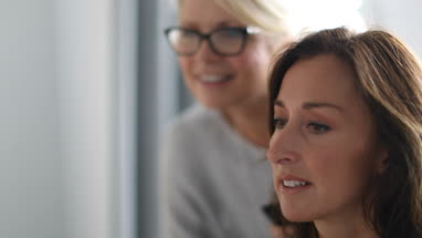 Mature business colleagues working on desktop computer