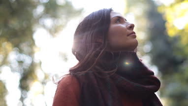 Woman in forest in Fall