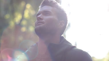 Man in forest in Fall