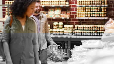 Shoppers in supermarket at the bakery