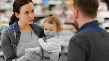 Mother with daughter at pharmacy