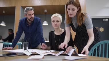 Group of designers discussing color choices