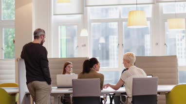 Team leader talking to his business team