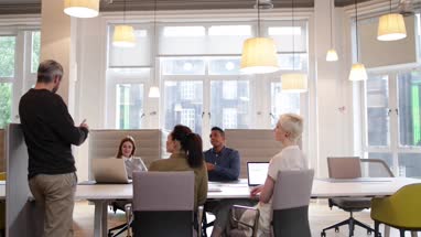Team leader talking to his business team