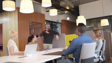 Team leader talking to his business team