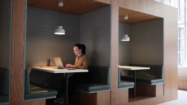 Businesswoman working in a pod in an office