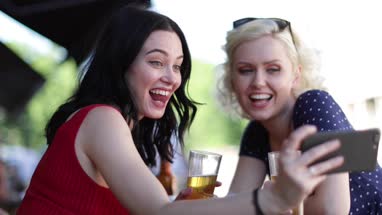 Tourists taking a selfie in a London Pub