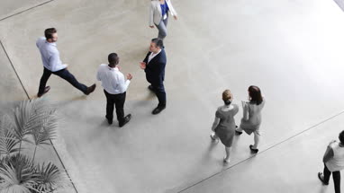 Overhead shot of busy office reception