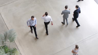 Overhead shot of busy office reception