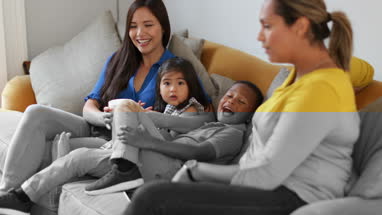Mums talking with kids on a playdate