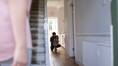 Girl running to welcome Mum home