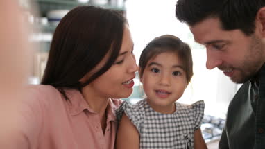 Family taking a selfie with a smartphone
