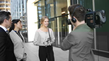 Media group interview being recorded for broadcast