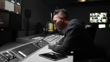 Operator in a control room at a television studio