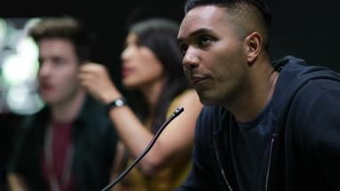 Operators in a control room at a television studio