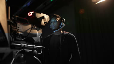 Cameraman in a TV broadcasting studio