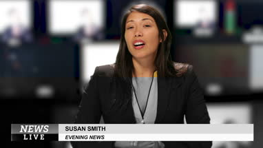 News presenter reading the evening news