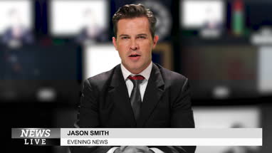 News presenter reading the evening news
