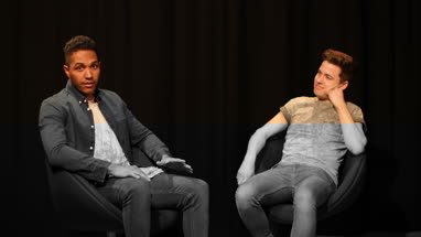 Presenters recording in a studio