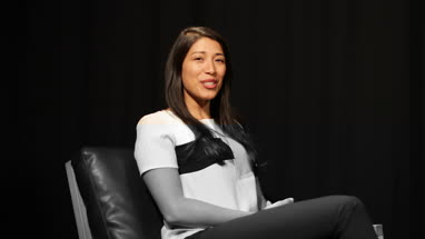 Talk show host in a recording studio