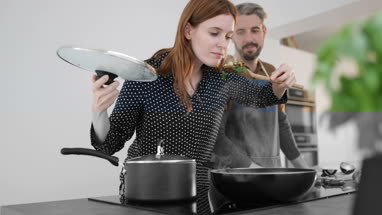 Couple preparing an evening meal together