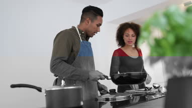 Couple preparing an evening meal together