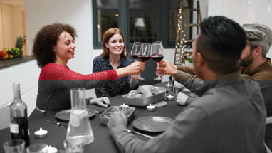 Friends celebrating Christmas together