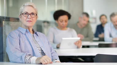 Portrait of senior student in a lecture
