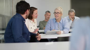 Group of mature students working together