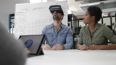 Team working on virtual reality headset