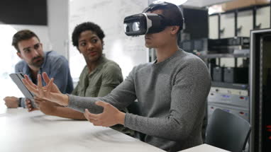 Team working on virtual reality headset