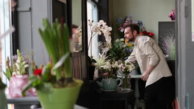 Florist working in store