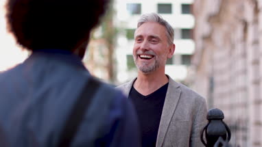 Male friends outdoors in city