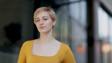 Portrait of young adult female looking to camera